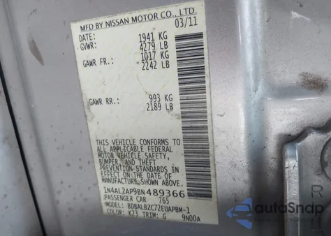 2011 Nissan Altima 2.5 S z USA, uszkodzony, nr VIN 1N4AL2AP9BN489366